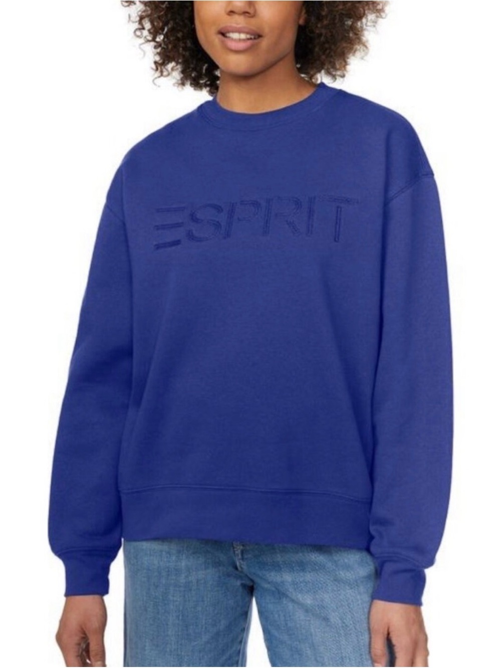 Esprit Women's Cobalt Blue Embossed Logo Crewneck Sweatshirt